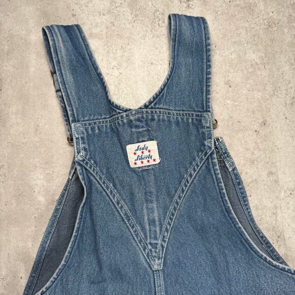 Vintage Lady Liberty denim bib overalls cut off shorts size 8 - Picture 9 of 14